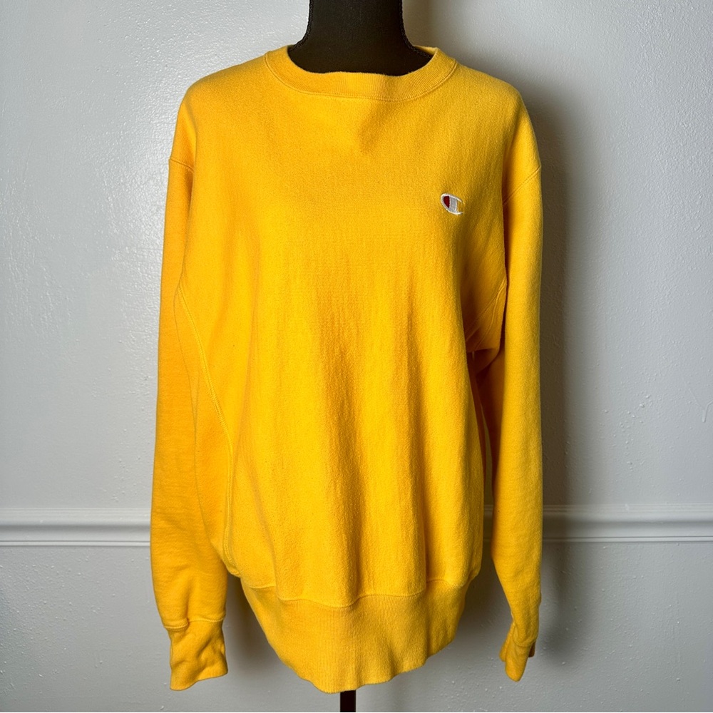 Champion Yellow Women's Crewneck Sweatshirt with Small Logo